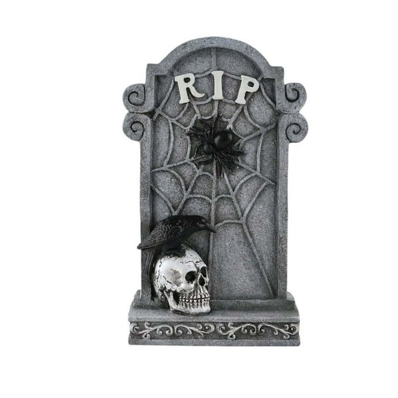 Halloween Tombstone Decor, Spooky Rip Gravestone With Crow Skull Spider Web Design, Outdoor Lawn Garden Yard Patio Haunted House Party Decoration