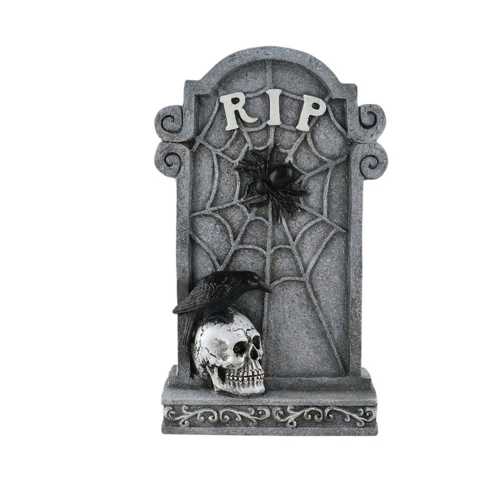 Halloween Tombstone Decoration with Skull, Crow and Spider Web ...