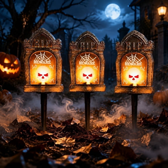 Halloween Tombstone Decorations 3 Pack Glow In The Dark Yard Signs Waterproof Graveyard Props Outdoor Halloween Garden Lawn Porch Hau*nted Ho*use Party Decoration Stakes