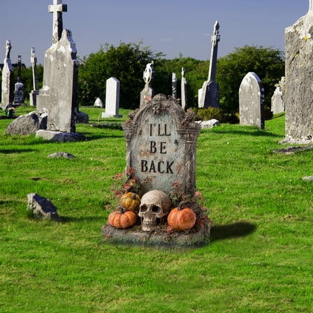 Halloween Tombstone Decorations Outdoor - Haunted Yard Cemetery Scene with Gothic Grim Reaper Skull Props, 1-Pack