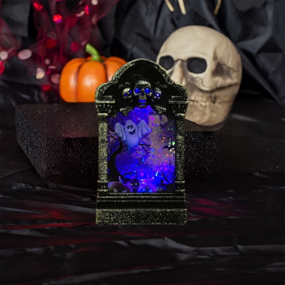 Halloween Tombstone Snow Globe Lighted Lantern Battery Operated Decorative Lamp with Glitter for Halloween Party Decoration