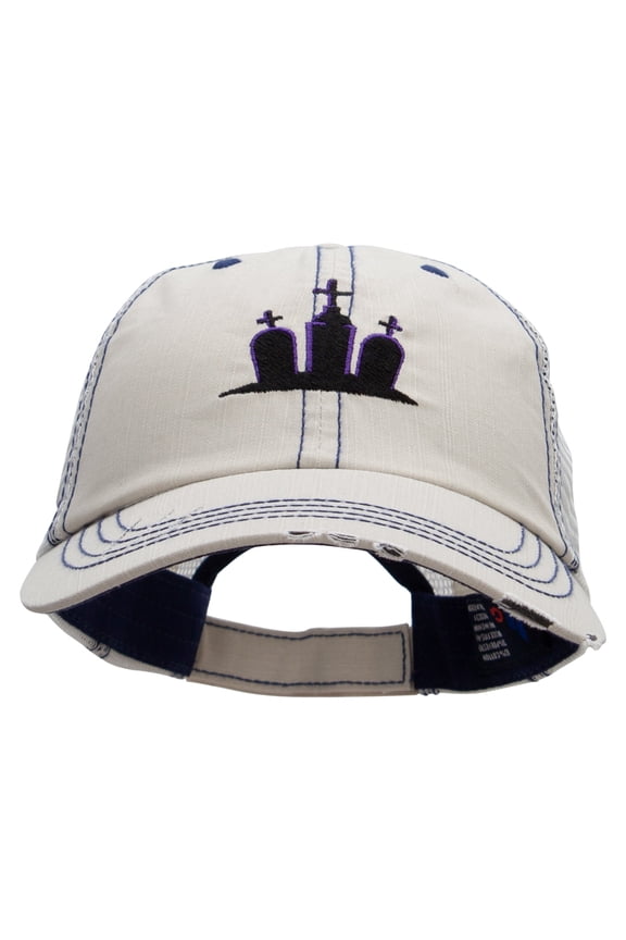 Halloween Tombstones Embroidered Low Profile Special Cotton Mesh Cap - Putty OSFM