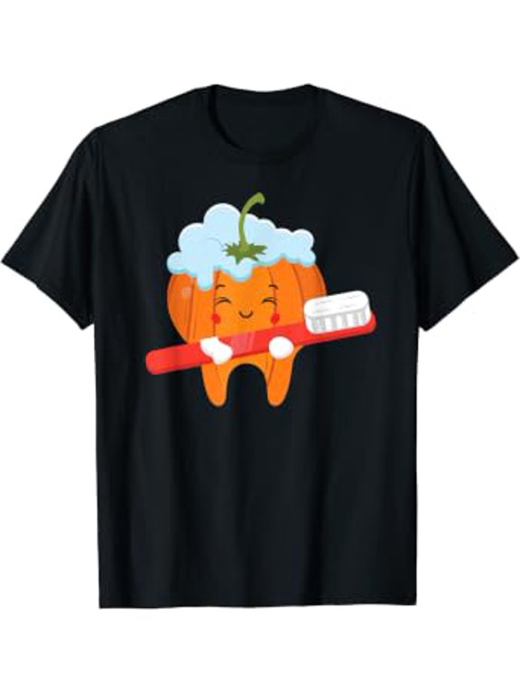 Halloween Tooth Brush Pumpkin Lazy DIY Costume Dental Holiday T-Shirt, Size S-5XL