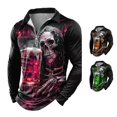 thumbnail image 1 of Halloween Top for Men Shirts with Graphic Skeleton Tee Long Sleeve 3D Designer Casual Outdoor Daily Sports Fall Lapel Collar Zipper Shirt for Everyday wear Red XL, 1 of 4