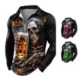 thumbnail image 1 of Halloween Top for Men Shirts with Graphic Skeleton Tee Long Sleeve 3D Designer Casual Outdoor Daily Sports Fall Lapel Collar Zipper Shirt for Everyday wear Yellow 3XL, 1 of 4