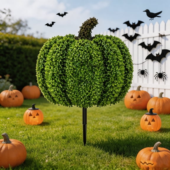 Halloween Topiary Tree, Artificial Boxwood Halloween Pumpkin Topiary Tree, Indoor Outdoor Shaped Artificial Plant Decor for Halloween Indoor Outdoor Memorial Day Centerpiece