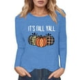 thumbnail image 1 of Halloween Tops For Women Long Sleeve Punpkin Pattern Crew Neck Slim Fit Womens Tee,Blue,XL, 1 of 4