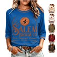 thumbnail image 1 of Halloween Tops for Women Funny Vintage Witch Graphic Tees Tops Casual Crewneck 3/4 Length Sleeve Witch Shirt for Halloween Party Costumes Fall Events and Casual Wear, 1 of 4