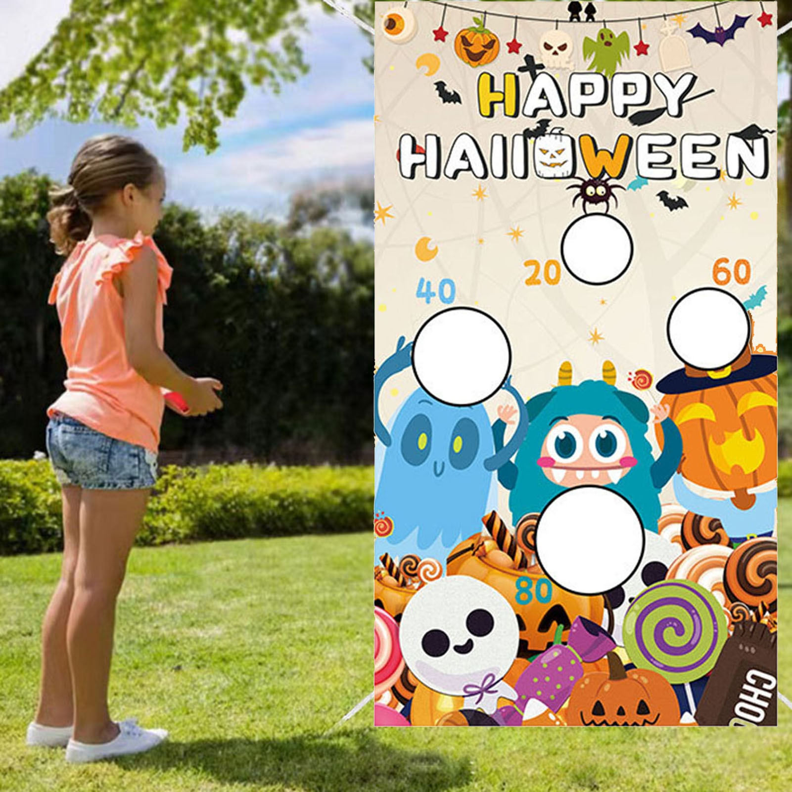 Halloween Toss GameBanner Carnival Party Decoration with 3 Bean Bags