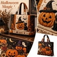 thumbnail image 1 of Halloween Tote Bag, Black Quilted Canvas Shoulder Tote Bag for Women, Large Structured Carry on Tote for Work, Tote Bag for Work with Pumpkin Cat and Bat Pattern, Halloween Canvas, 1 of 7
