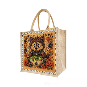 Halloween Tote Bag Featuring Hand-Painted Pearl Diamond Art Design, Durable Jute Construction, and Sturdy Arched Handles for Trick Or Treating, Cute Tote Bag for Party Favors and