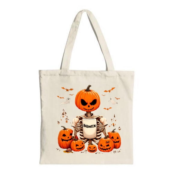 Halloween Tote Bag - Fun Skeleton & Pumpkins Design Perfect for Parties Travel & Shopping Reusable Canvas Bag for Festive Spirit