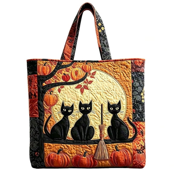 Halloween Tote Bag,Strap Padded Pumpkin Cats Witch Novelty Print Reusable Handbag