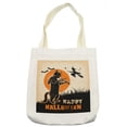 thumbnail image 1 of Halloween Tote Bag, Vintage Graphic of Black Cat Playing Violin with Flying Bat and Witch, Cloth Linen Reusable Bag for Shopping Books Beach and More, 16.5" X 14", Cream, by Ambesonne, 1 of 2