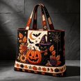 thumbnail image 1 of Halloween Tote Bag for Women Quilted Large Shopping Handbag, Black Cat Witch Hat Jack‑O‑Lantern Shoulder Bag, Halloween Fall Holiday Reusable Grocery Tote, 1 of 4