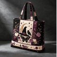 thumbnail image 1 of Halloween Tote Bag for Women Quilted Large Shopping Handbag, Purple Witch Hat Crow Butterfly Moon Shoulder Bag, Gothic Fall Halloween Reusable Grocery Tote, 1 of 4