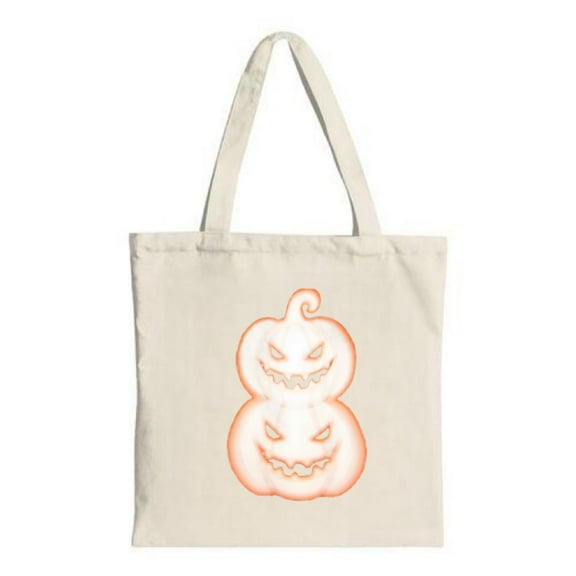 Halloween Tote Bag with Glowing Orange Pumpkins - Menacing Expressions Teeth Perfect for Parties Travel & Shopping