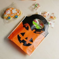 Halloween Tote Bags, Jack-O-Lantern Pumpkin Candy Bags, Plastic Trick Goody Bags for Halloween Party Favors Supplies (50 Pieces) 6.1x7.67"