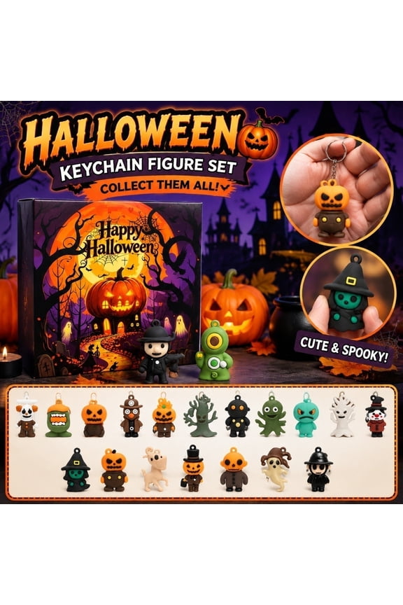 Halloween Toys, Halloween Trick Or Treat Toys, Halloween Treat Bag Fillers, Halloween Party Favors, 24Pcs Halloween Silicone Keychain Blind Box with 9X9X9 Inch 3D Halloween Gift