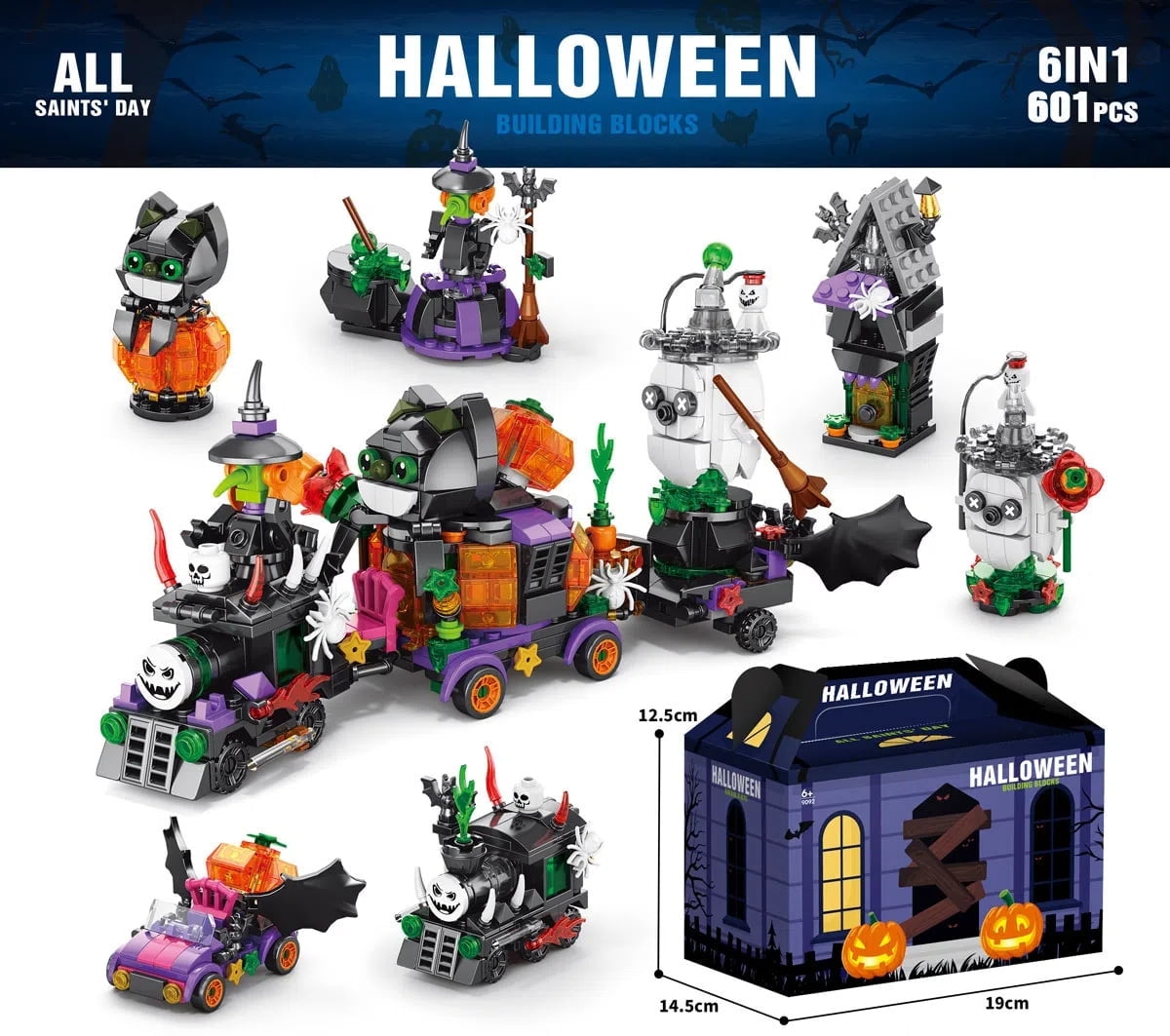 6 in 1 Ghost Car Building Block Sets, Pumpkin Train Party Favor Toys ...