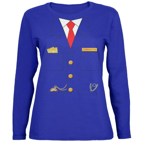 Halloween Train Conductor Costume Womens Long Sleeve T Shirt Royal 2XL