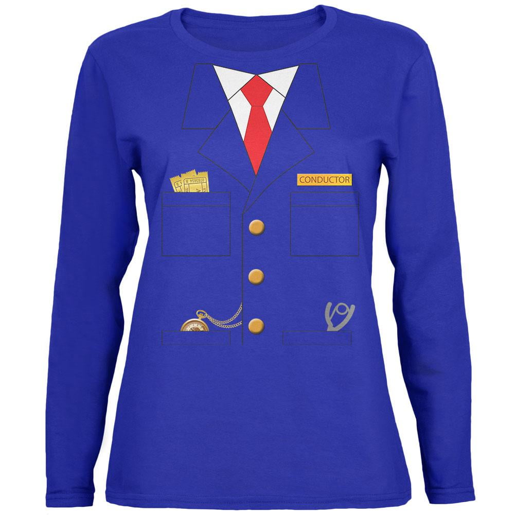 Halloween Train Conductor Costume Womens Long Sleeve T Shirt Royal MD