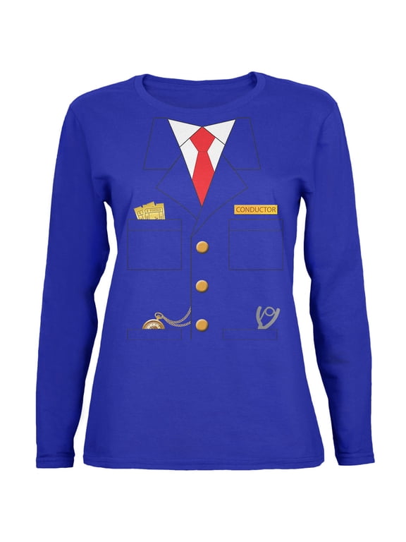Halloween Train Conductor Costume Womens Long Sleeve T Shirt