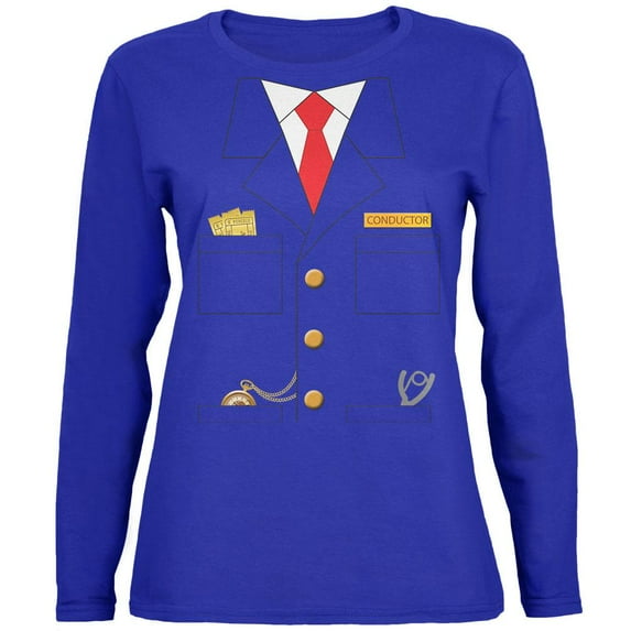 Halloween Train Conductor Costume Womens Long Sleeve T Shirt Royal X-LG