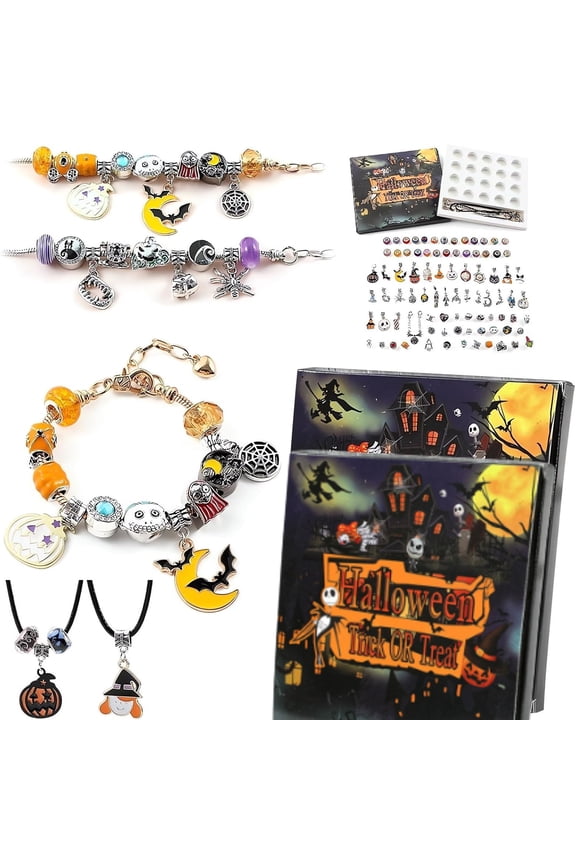 Halloween Treasures Charm Bracelet, Unique DIY Bracelets Jewelry Decorations Gift Blind Box, Mystery Charm Bracelet & Bead Set Countdown Gift Box, Halloween Countdown Calendar