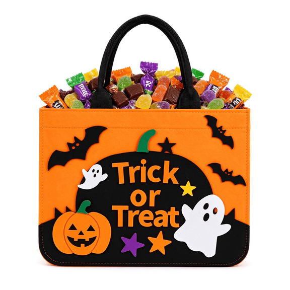Large Halloween Trick or Treat Bag with Handles, 13”×9.84” Felt Candy Bag