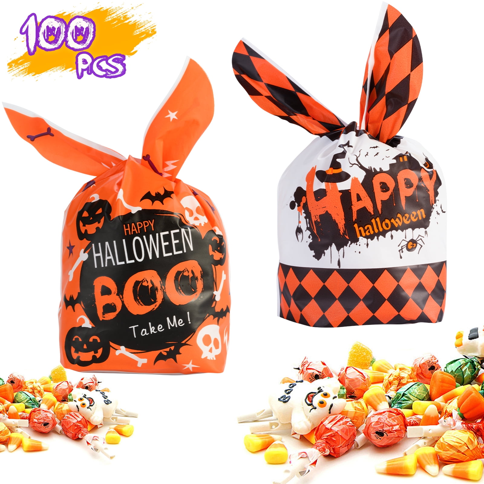 Halloween Treat Bags 100pcs, Halloween Goodie Bags, trick or treat
