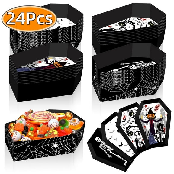 Kabuer Halloween Treat Boxes Candy Boxes Halloween Coffin Paper Boxes for Trick or Treat Party Supplies Decorations 24PCS