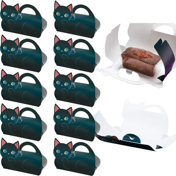 Halloween Treat Boxes Cookie Boxes, Black Cat Cardboard for Treat Candy Bags Cookies Goodie Bags, Trick or Treat for Boys Girls Halloween Party Favor Supplies, 10 Pcs, 6.88x2.75x5.91"