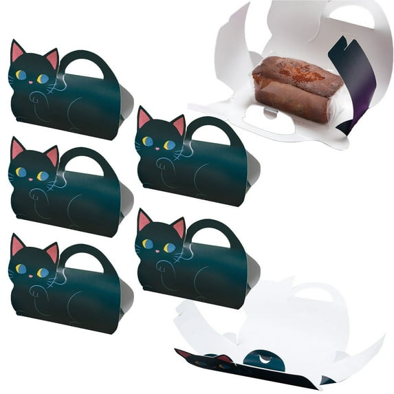 Halloween Treat Boxes Cookie Boxes, Black Cat Cardboard for Treat Candy Bags Cookies Goodie Bags, Trick or Treat for Boys Girls Halloween Party Favor Supplies, 5 Pcs, 6.88x2.75x5.91"