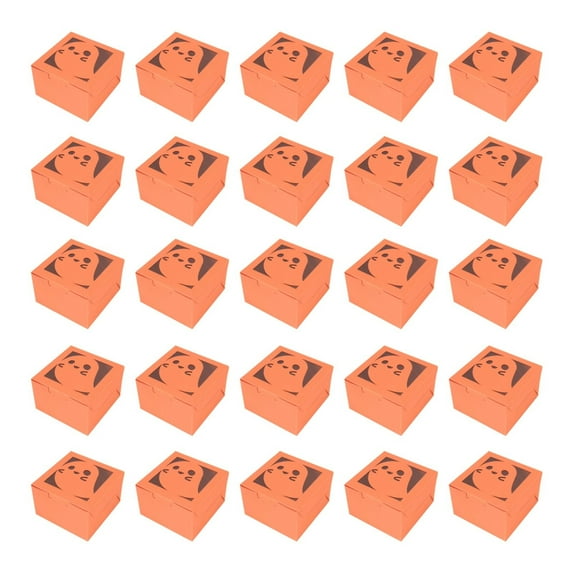 Halloween Treat Boxes, Hallowen Cardboard Gift Box, Window Tricks or Treat Paper Gift Container for Cookie Goodie Candy Sweet Party Favors (Orange/25 Pcs) 4.02x4.02x2.52"