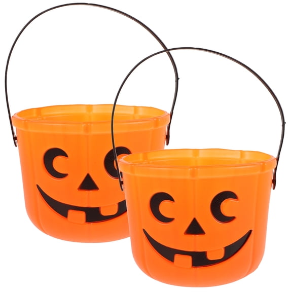TABLZONE Orange Plastic Treat Bucket Lantern Set of 2 for Home Decor and Party Use