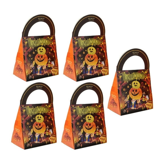 Halloween Treat Paper Bags with Handles, Reusable Halloween Candy Tote Bags for Halloween Party Favors and Decorations (Multicolor/2 Pcs) 4.72x2.56x7.08"