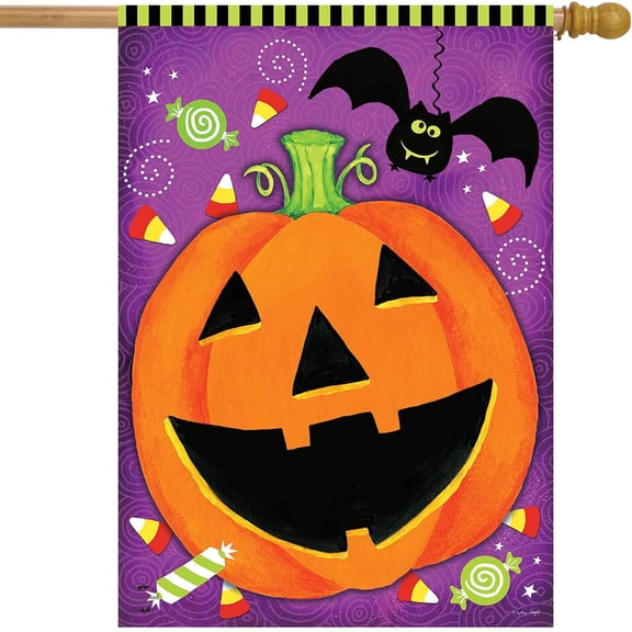 Halloween Treats Jack O''lantern House Flag Candy Corn Bat 28"x40"