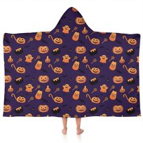 Halloween Treats Pattern Hooded Bath Towel,50"x30" for Ages 3 To 12 Kids, Quick Dry Lightweight Soft Microfiber Hood Beach Towel Cover Up for Kids