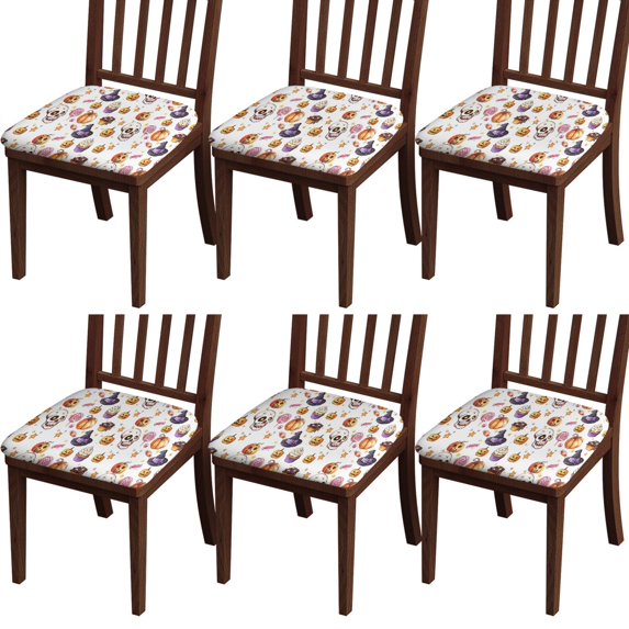 Halloween Treats Seat Covers for Dining Room Chairs Set Of 6,Stretch Printed Washable Chair Seat Cover with Elastic Ties and Button,Removable Waterproof Couch Cushion Covers