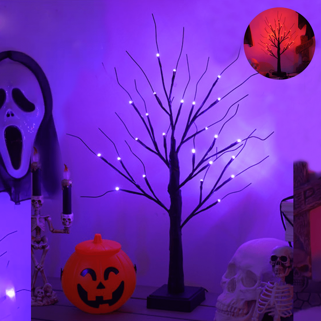 Halloween Tree Black Spooky Tree with 24LED Orange Purple Lights and