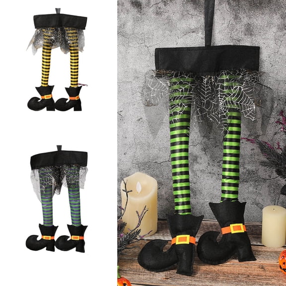 Halloween Tree Climbing Witch Legs Ornament, Spooky Hanging Witch Decor Prop, Ghost House Courtyard Garden Decor for Outdoor Yard Tree Porch Holiday Scene Layout, Green