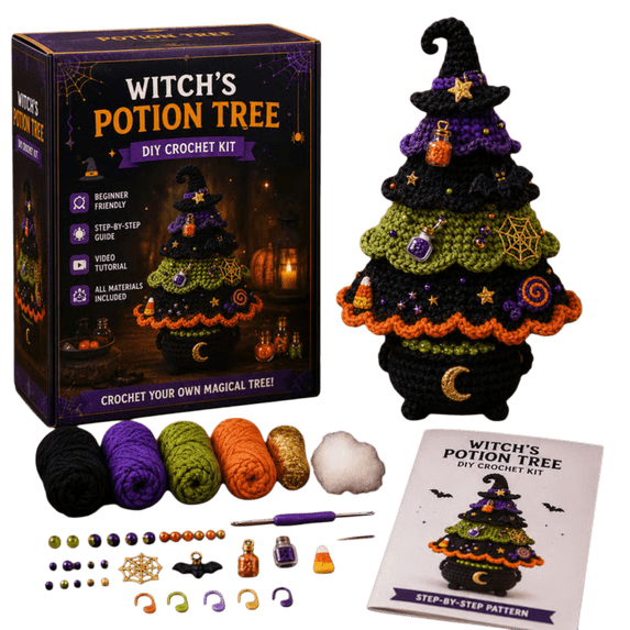 Halloween Tree DIY Crochet Kit, DIY crochet kit for beginners, Spooky handmade craft kit, Full Accessories Pack, Halloween tree decorations, Unique Handcraft Gift for Craft Lovers