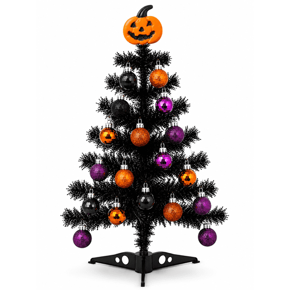Halloween Tree Decorations 18 Inch Black Tabletop Tree Mini Desktop Tree 16 Assorted Ornaments Pumpkin Topper Party Centerpiece Design May Vary