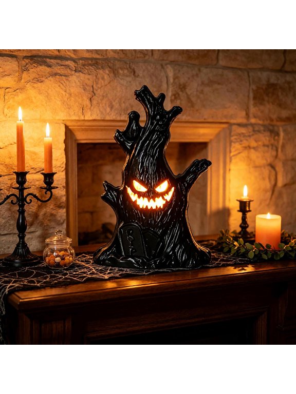 Halloween Tree Demon Ornament Lamp, Eerie Spooky‑Vibe Reusable Eye‑Catching Focal‑Point Decor Compact Versatile Placement Light for Mantel Shelf Porch Tabletop for Halloween Party Hosts