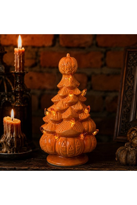 Halloween Tree Desktop Ornament, Bat Pumpkin Elements, Sturdy Reusable Build, DIY Friendly Decor for Table Fireplace Halloween Party Venues