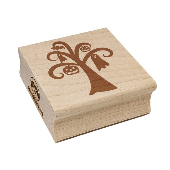 Halloween Tree Ghost Bat Jack-O'-Lantern Square Rubber Stamp Stamping Scrapbooking Crafting - Small 1.25in