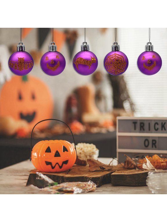 Halloween Tree Oranment Hanging Halloween Decor 12Pcs 2.4" Halloween Hanging Glitter Ball Decorations Hanging Glitter Ball Oranment Spider Web Ghost Cat Printed for Halloween Hanging Decor