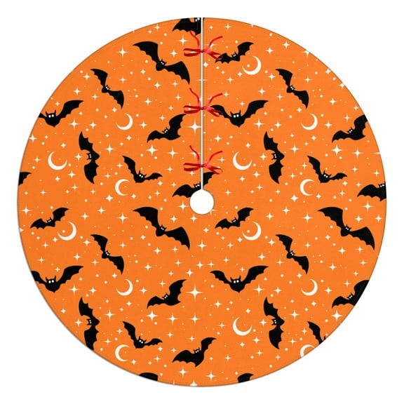 Halloween Tree Skirt Scary - 48 Inch Large Tree Skirts for 7.5 Ft Tree with Pumpkin Bat Pattern, Soft Christmas Tree Rug for Halloweeen Farmhouse Winter Holiday Party Decorations Indoor Outdoor