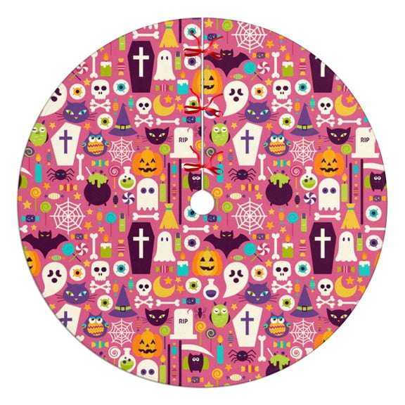 Halloween Tree Skirt Scary - 48 Inch Large Tree Skirts for 7.5 Ft Tree with Pumpkin Bat Pattern, Soft Christmas Tree Rug for Halloweeen Farmhouse Winter Holiday Party Decorations Indoor Outdoor